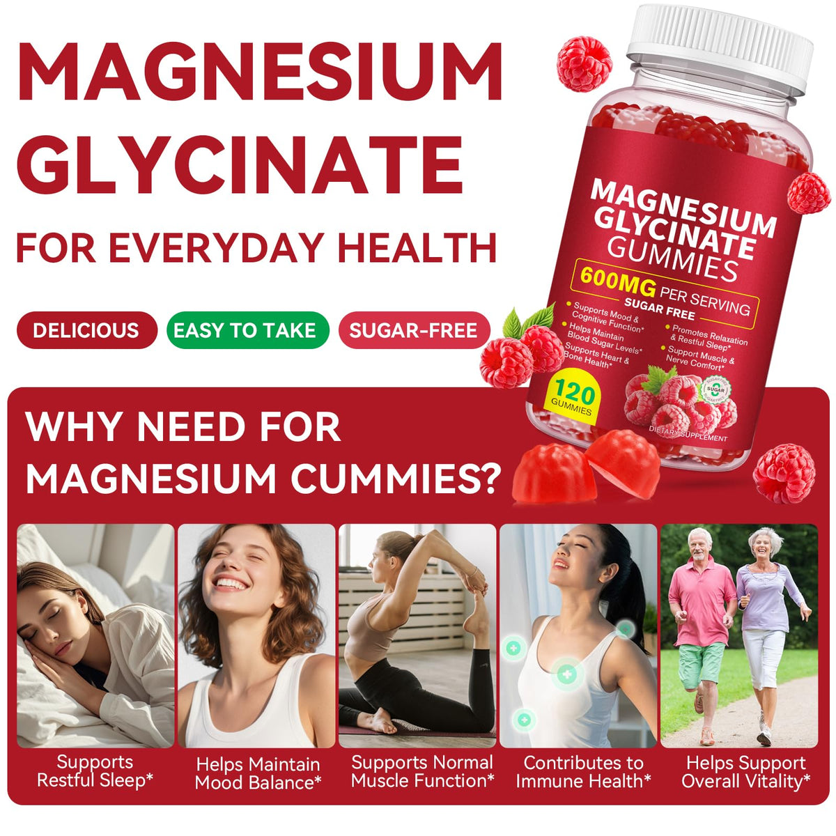 120 Count Magnesium Glycinate Gummies 600mg for Adults, Supports Relaxation, Magnesium Glycinate Chewable, - PrimeBioHealth - canada supplements