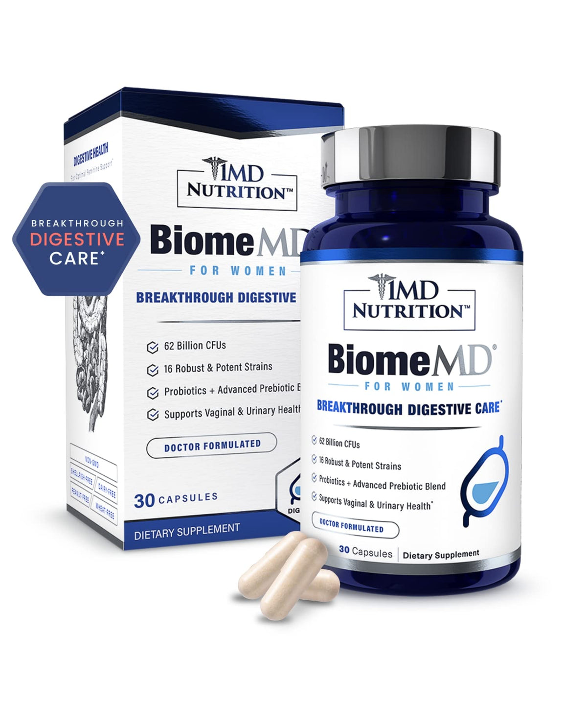 1MD Nutrition BiomeMD Probiotics for Women - Daily Prebiotics and Probiotics for Women - More Than 60 Billion CFUs, 15 Strains - Womens Probiotic to Support Urinary - PrimeBioHealth - canada supplements