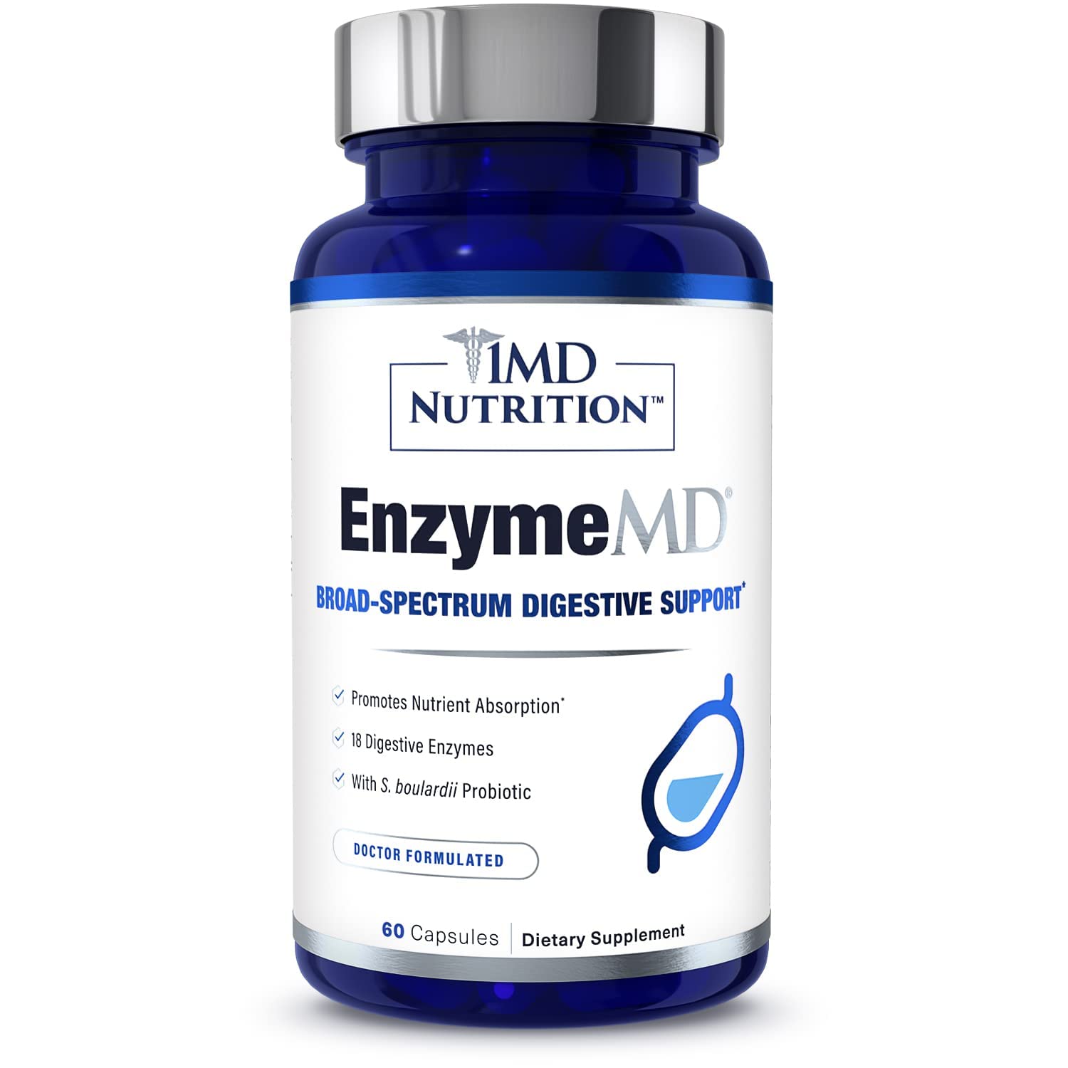 1MD Nutrition EnzymeMD - Digestive Enzymes Supplement - Doctor Formulated | 18 Plant-Based Enzymes - Gas & Bloating Support | 60 Capsules - PrimeBioHealth - canada supplements