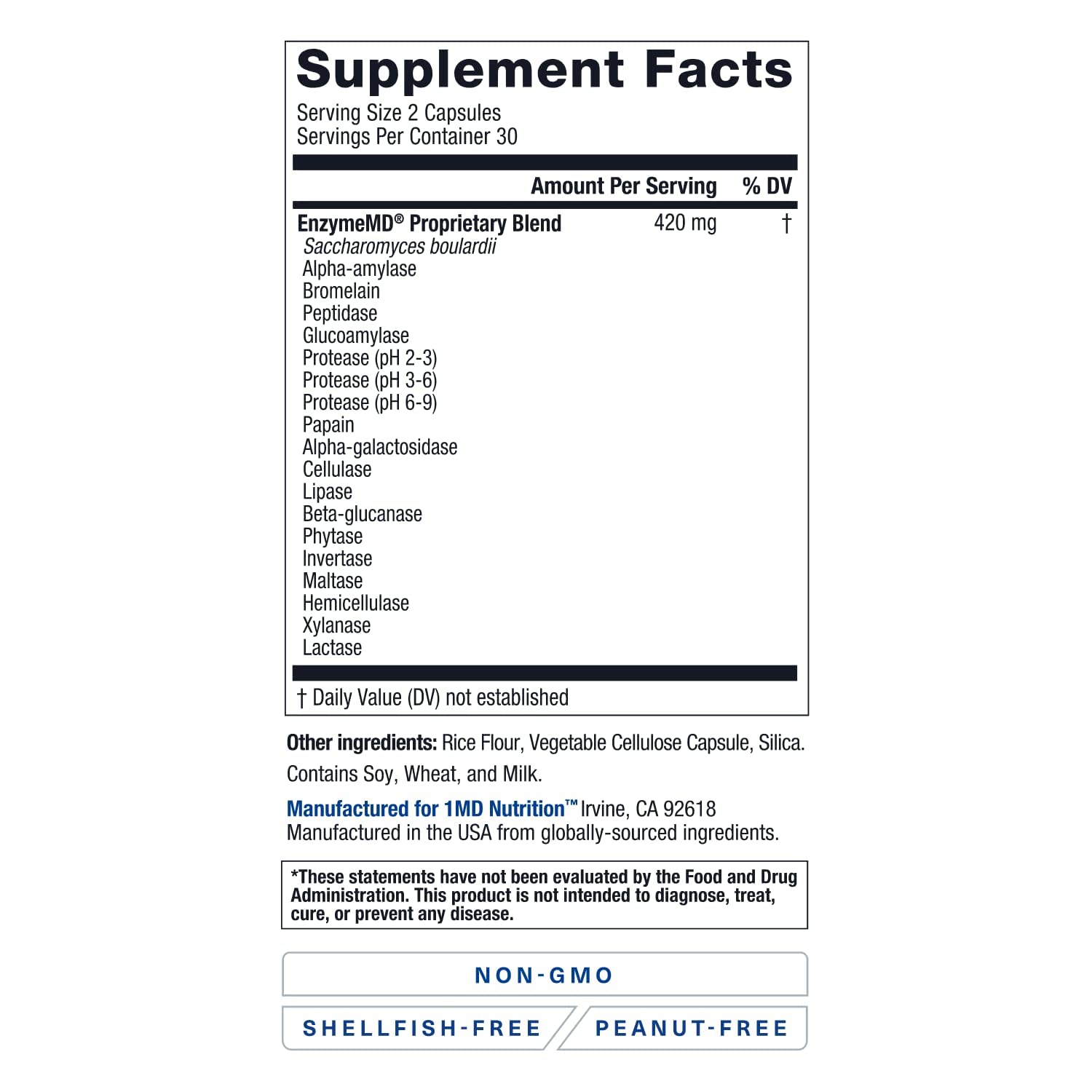 1MD Nutrition EnzymeMD - Digestive Enzymes Supplement - Doctor Formulated | 18 Plant-Based Enzymes - Gas & Bloating Support | 60 Capsules - PrimeBioHealth - canada supplements