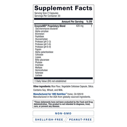 1MD Nutrition EnzymeMD - Digestive Enzymes Supplement - Doctor Formulated | 18 Plant-Based Enzymes - Gas & Bloating Support | 60 Capsules - PrimeBioHealth - canada supplements