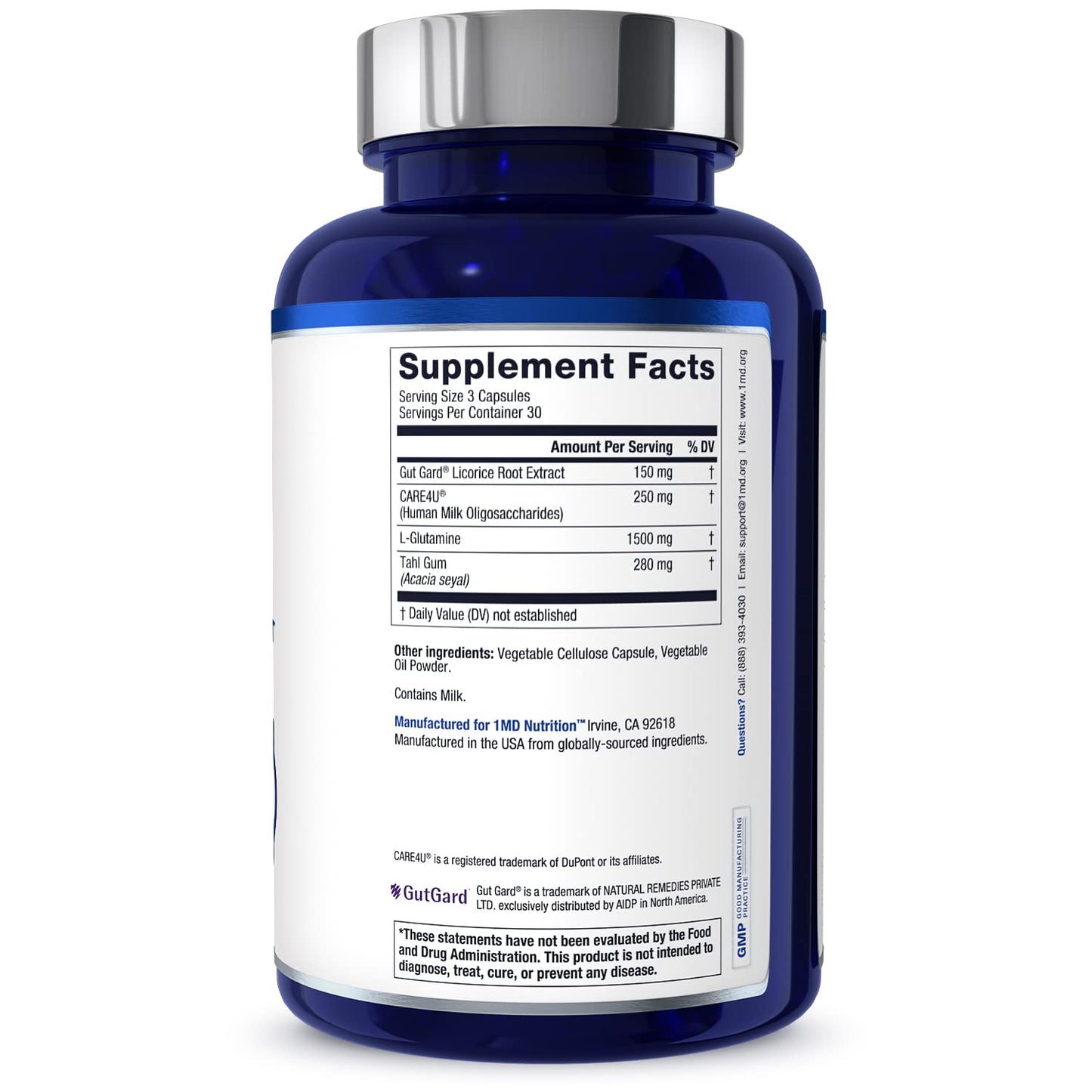 1MD Nutrition GutMD - L-Glutamine Capsules w/Prebiotic for Gut Health - L Glutamine Supplement - Supports Healthy Digestive - PrimeBioHealth - canada supplements