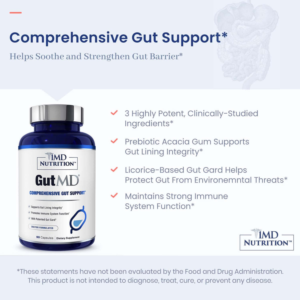 1MD Nutrition GutMD - L-Glutamine Capsules w/Prebiotic for Gut Health - L Glutamine Supplement - Supports Healthy Digestive - PrimeBioHealth - canada supplements