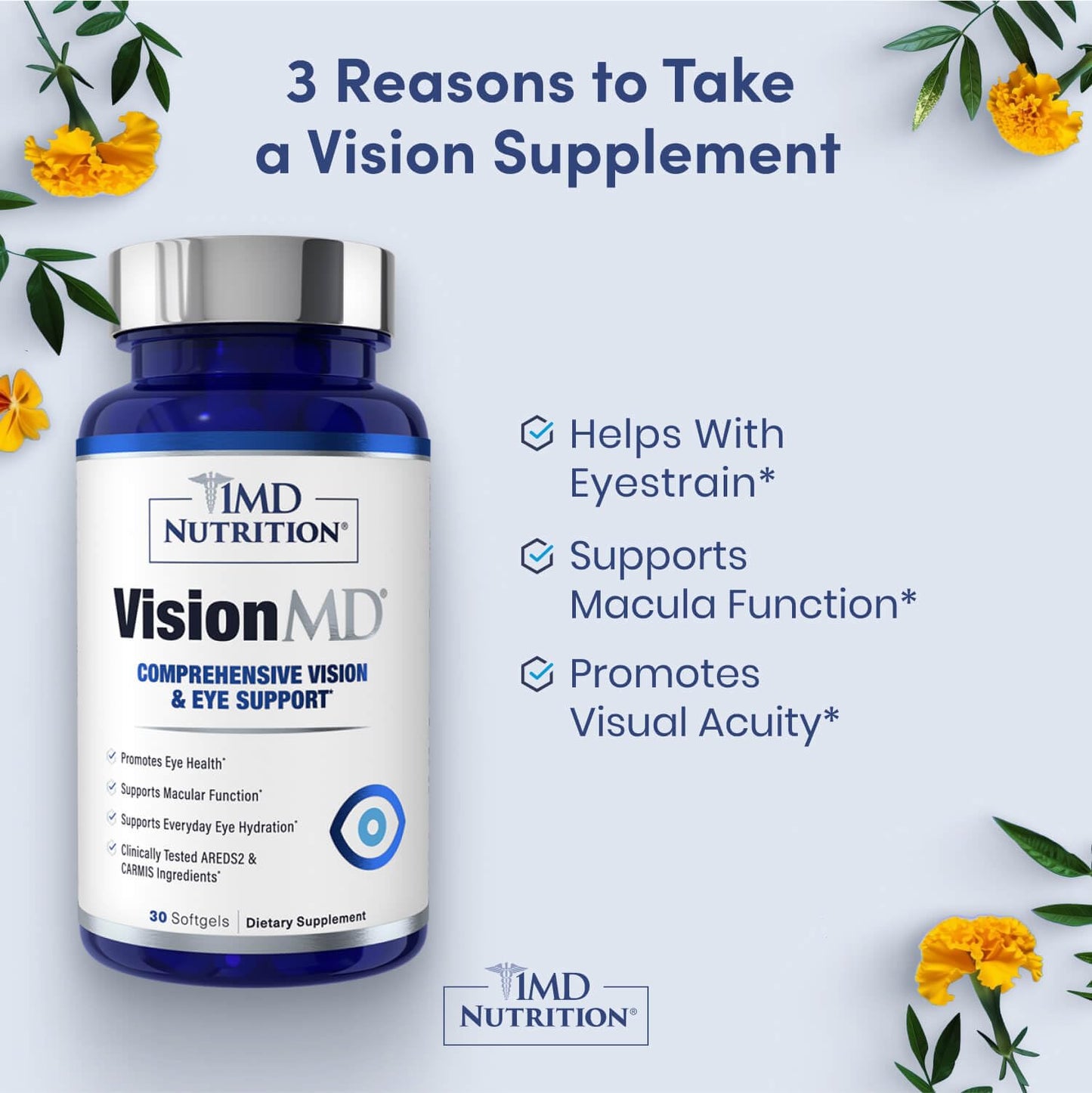 1MD Nutrition VisionMD Eye Vitamin CARMIS - Eye Supplement for Adults - with OptiLut Lutein & Zeaxanthin - Supports Vision Health Care, Everyday Eye Strain - PrimeBioHealth - canada supplements