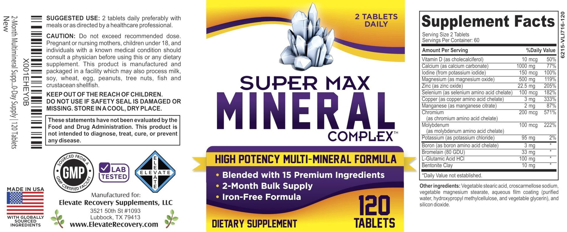 2-Month Multimineral Supplement Support Iron-Free Formula | Daily Multiminerals | Multi-Mineral Supplements | Minerals Complex | 60-Day Bulk Supply | 120 Tablets - PrimeBioHealth - canada supplements