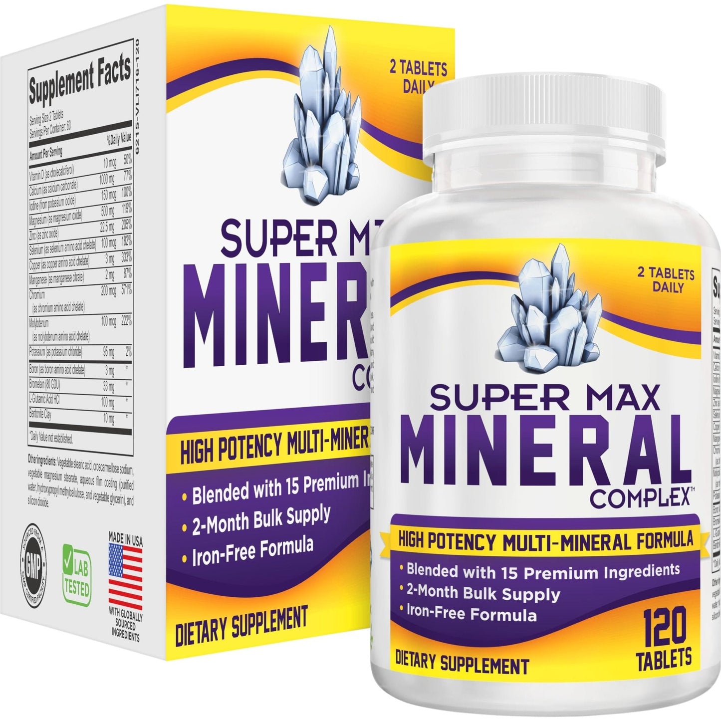 2-Month Multimineral Supplement Support Iron-Free Formula | Daily Multiminerals | Multi-Mineral Supplements | Minerals Complex | 60-Day Bulk Supply | 120 Tablets - PrimeBioHealth - canada supplements