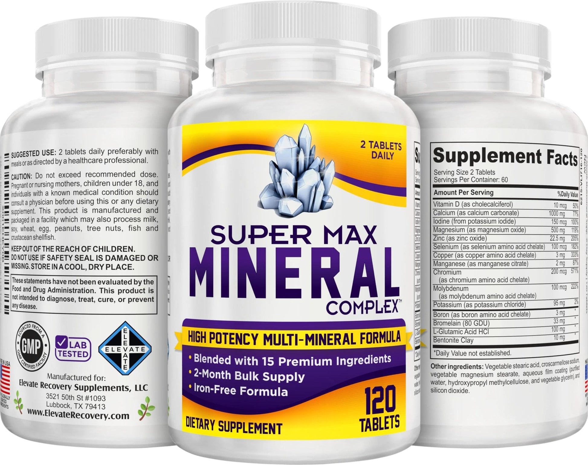 2-Month Multimineral Supplement Support Iron-Free Formula | Daily Multiminerals | Multi-Mineral Supplements | Minerals Complex | 60-Day Bulk Supply | 120 Tablets - PrimeBioHealth - canada supplements