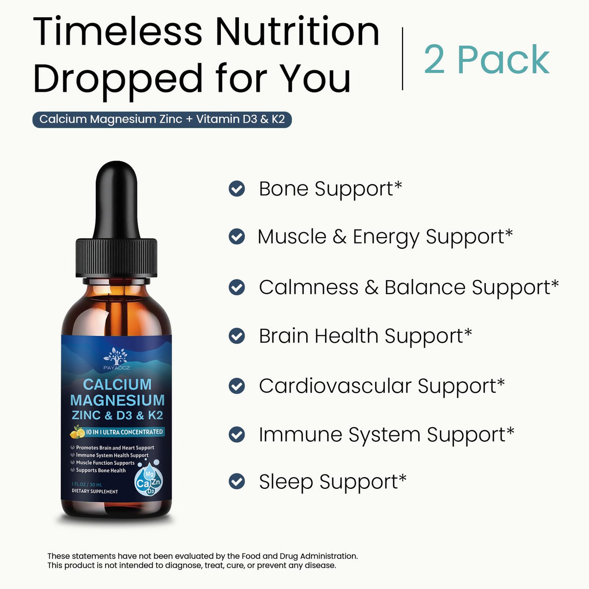(2 Pack) 10 in 1 Magnesium Calcium Zinc Supplement with Vitamin C D3 K2, Glycinate Mag Vegan Liquid Drops Plus L-Theanine Boron Sea Moss Extract, Immune Support - PrimeBioHealth - canada supplements