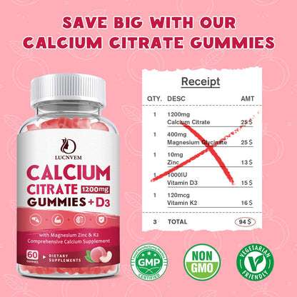 (2 Pack) Calcium Citrate 1200mg with Vitamin D3 Supplements Gummies for Women & Men, Calcium Gummies with Vitamin D3 K2, High Absorption - PrimeBioHealth - canada supplements