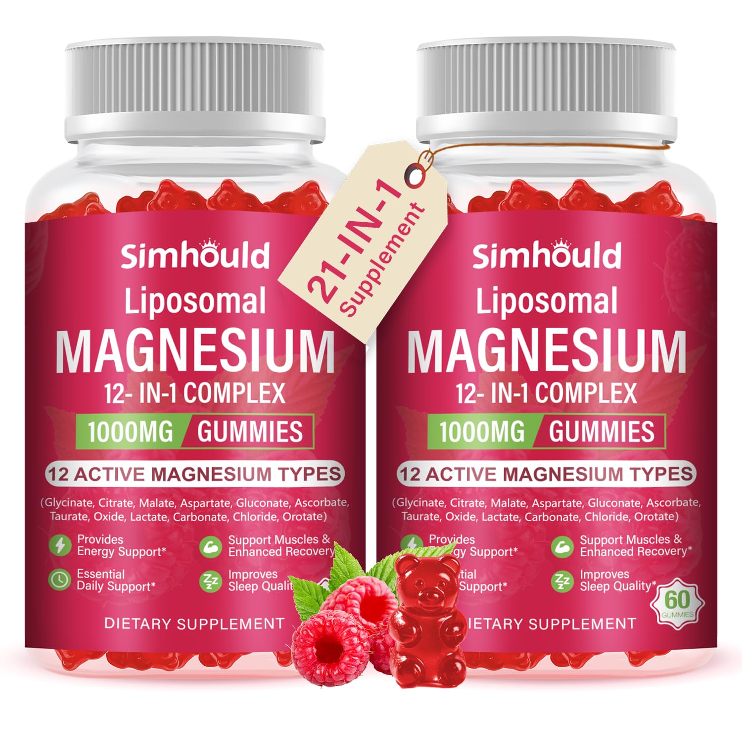 2 Packs Liposomal Magnesium Complex Gummies-as 12 Forms of Magnesium Citrate,Glycinate,Malate,Oxide,and More with Vitamin D3, B6,C, Ashwagandha & CoQ10 for Women and Men - PrimeBioHealth - canada supplements