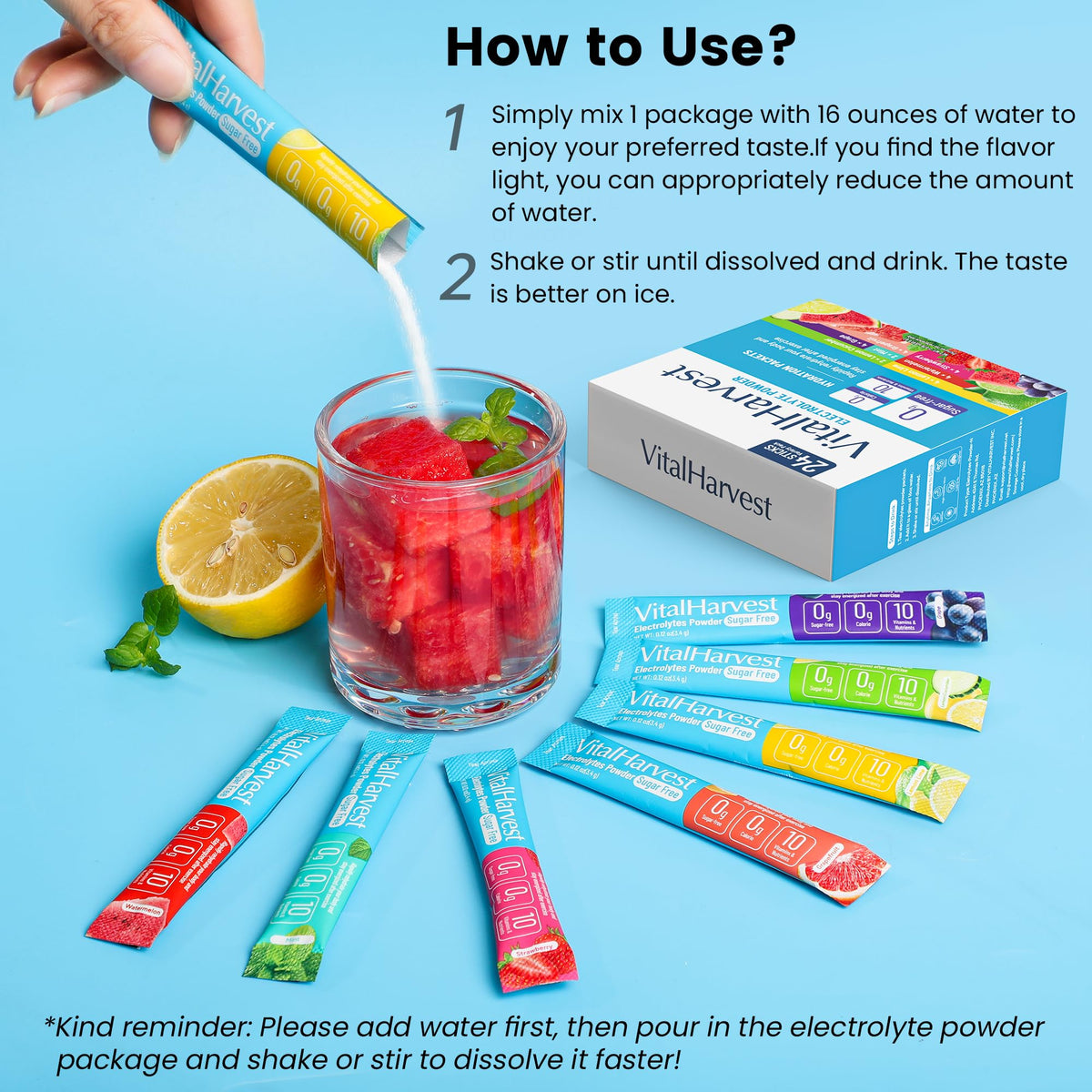24 Sticks Electrolytes Powder Packets 7 Flavors Sugar Free Hydration Packets Liquid Daily IV Drink Mix, Low Sodium, Lemon Lime, Watermelon, Strawberry, Grape - PrimeBioHealth - canada supplements