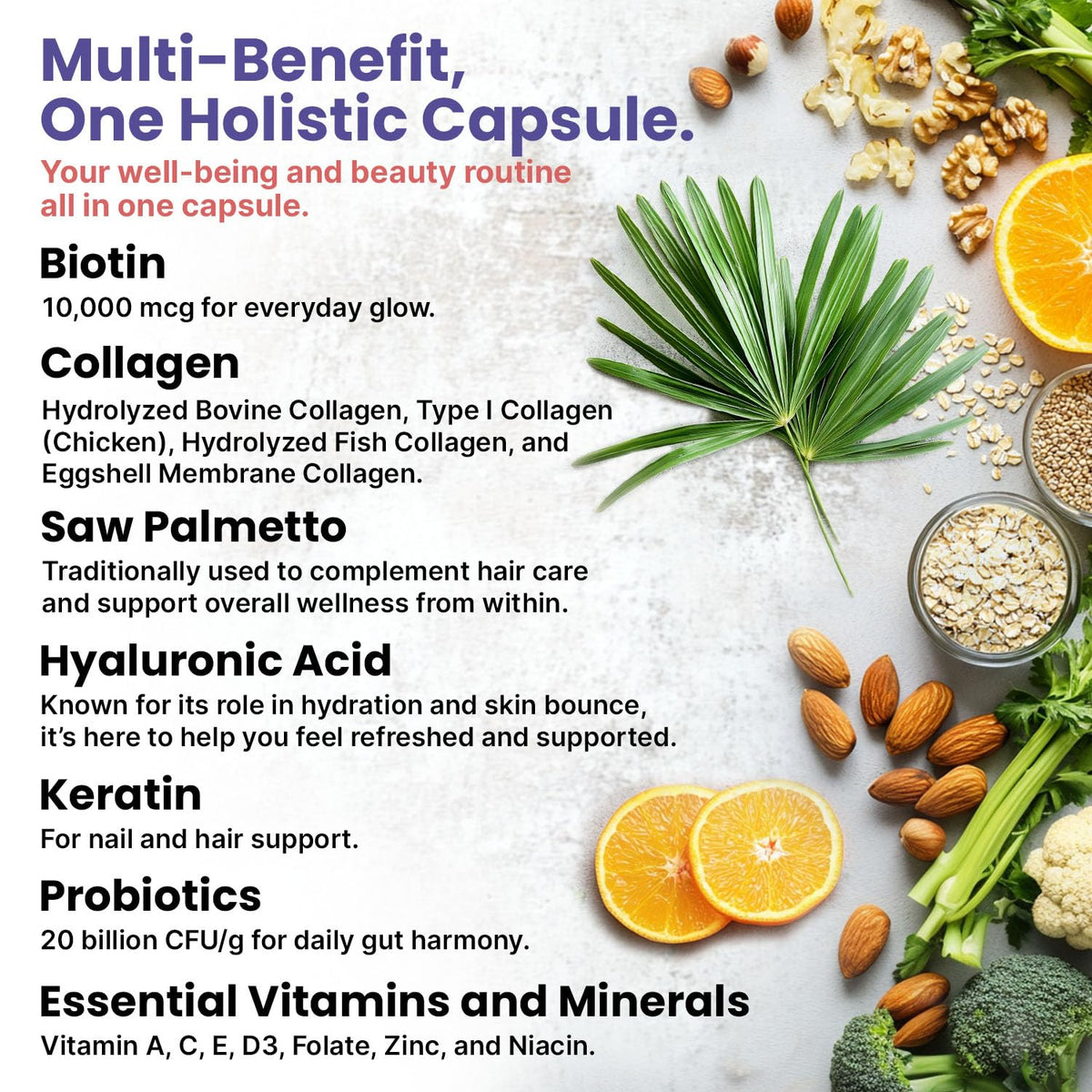 27-in-1 Hair Skin and Nails Vitamins (6810mg) with Biotin 10000mcg - Collagen Supplements for Men and Women - Keratin Supplements with Probiotics - PrimeBioHealth - canada supplements