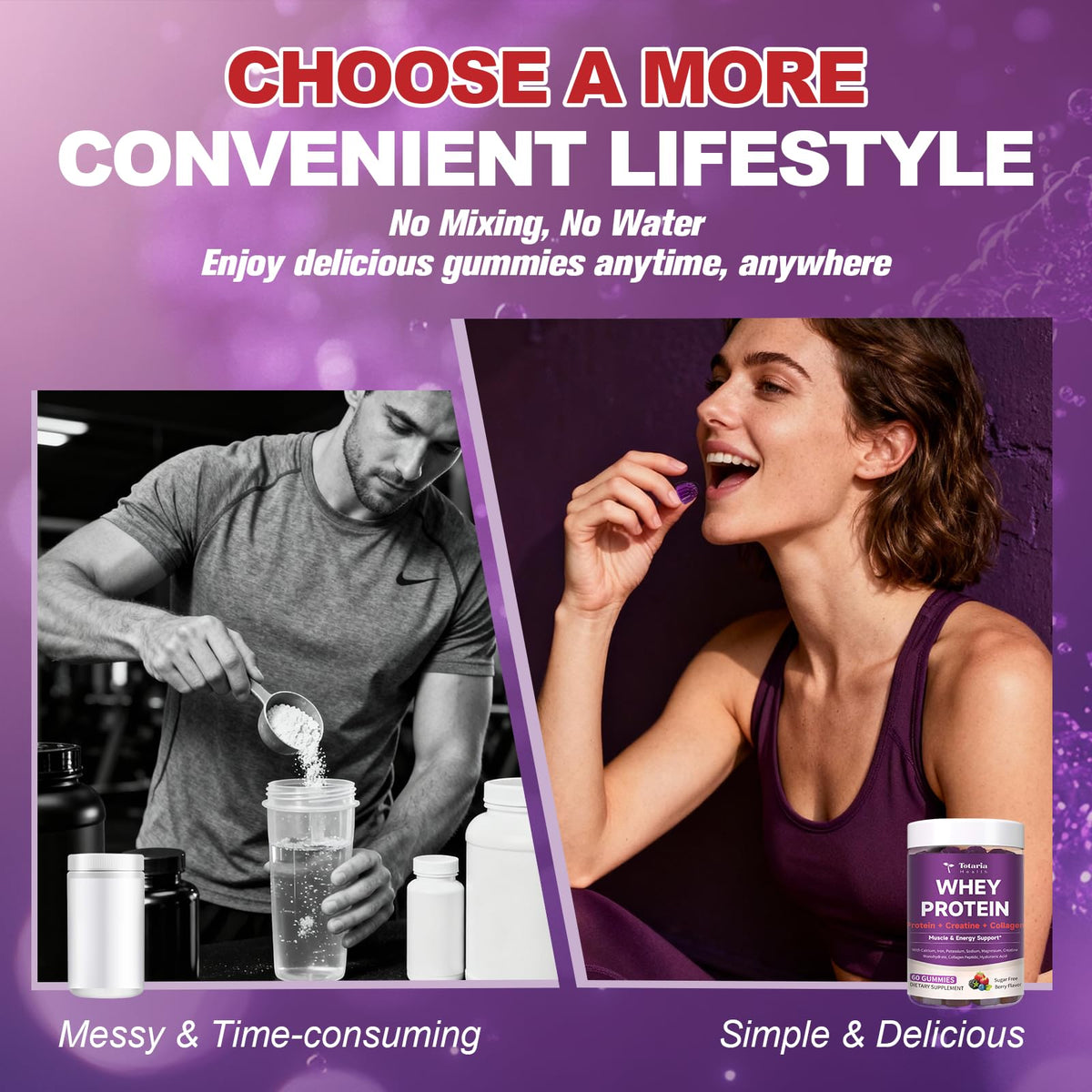 3 in 1 Whey Protein Gummies | Creatine Monohydrate | Collagen, 0 Sugar, Pure Protein Source, Muscle & Energy Support, Berry Flavor, for Women and Men - PrimeBioHealth - canada supplements