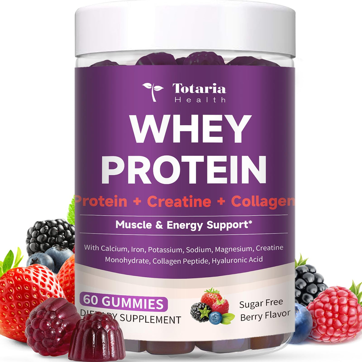 3 in 1 Whey Protein Gummies | Creatine Monohydrate | Collagen, 0 Sugar, Pure Protein Source, Muscle & Energy Support, Berry Flavor, for Women and Men - PrimeBioHealth - canada supplements
