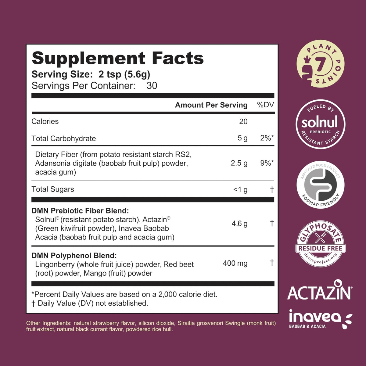 38TERA DMN (Daily Microbiome Nutrition), 6 Oz, Plant-Based Fiber Powder with 3 Different Prebiotics, Helps Digestive & Gut Health, Low FODMAP Supplement, Vegan, Wild Berry Flavor, 30 Servings - PrimeBioHealth - canada supplements