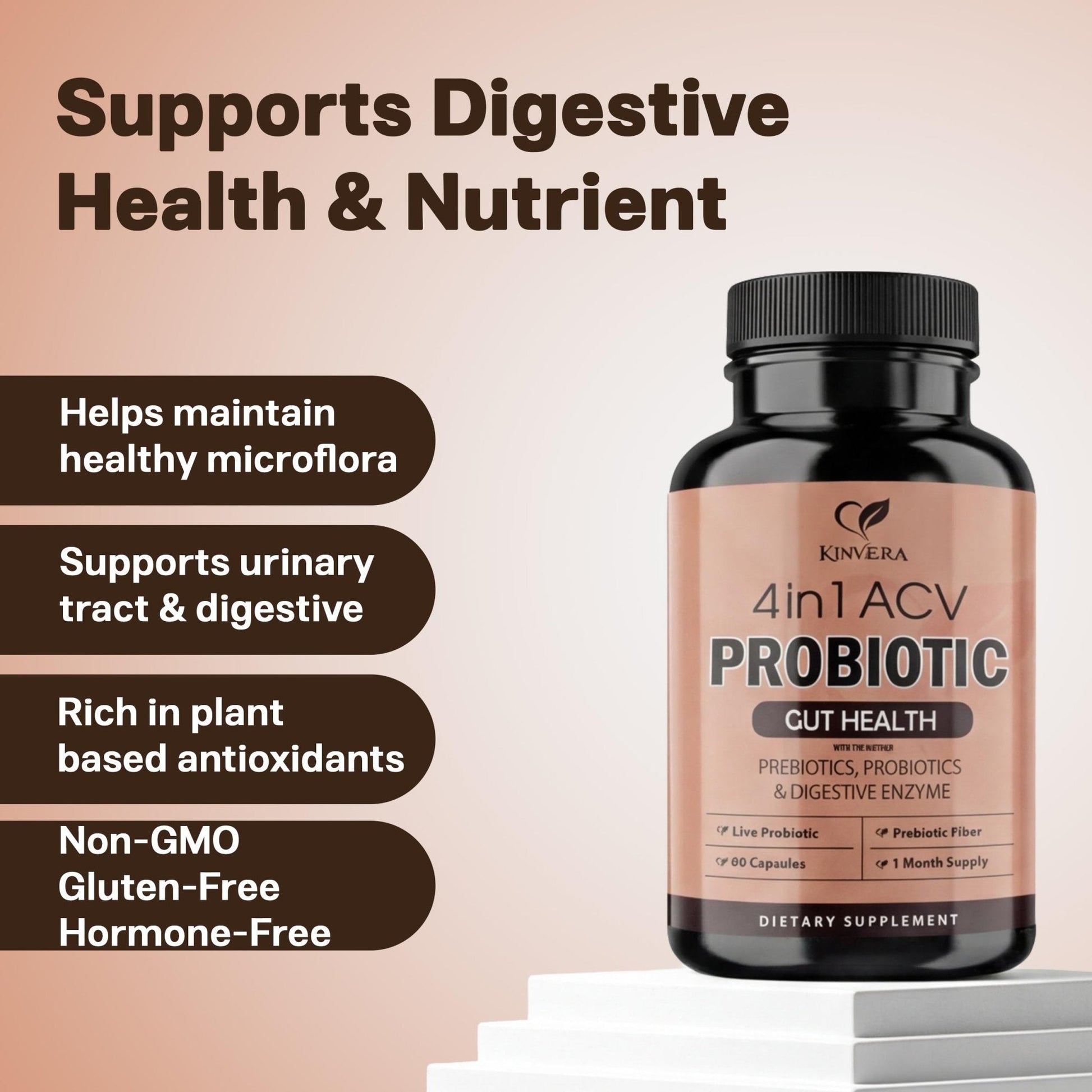 4-in-1 ACV Gut Formula – Apple Cider Vinegar, Prebiotics & Probiotics, Digestive Enzymes – Immune & Complete Digestion – 60 Veggie Capsules - PrimeBioHealth - canada supplements