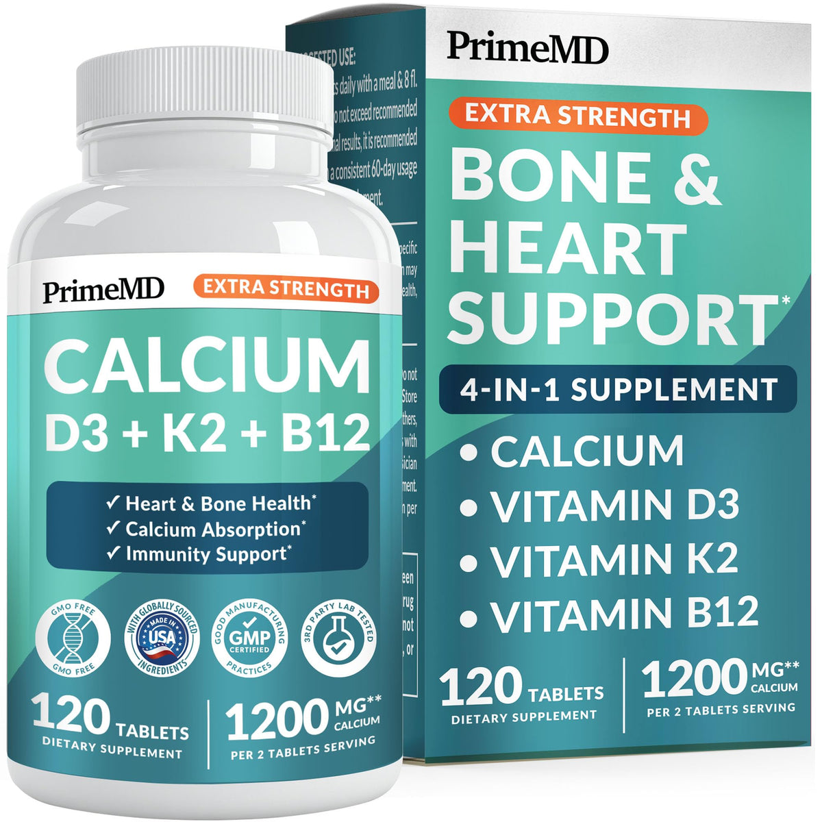 4-in-1 Calcium 1200 mg with Vitamin D3 K2 - Extra Strength Calcium Supplements for Women & Men with D3 K2 Vitamin 5000 IU - Everyday Vitality Supplement - PrimeBioHealth - canada supplements