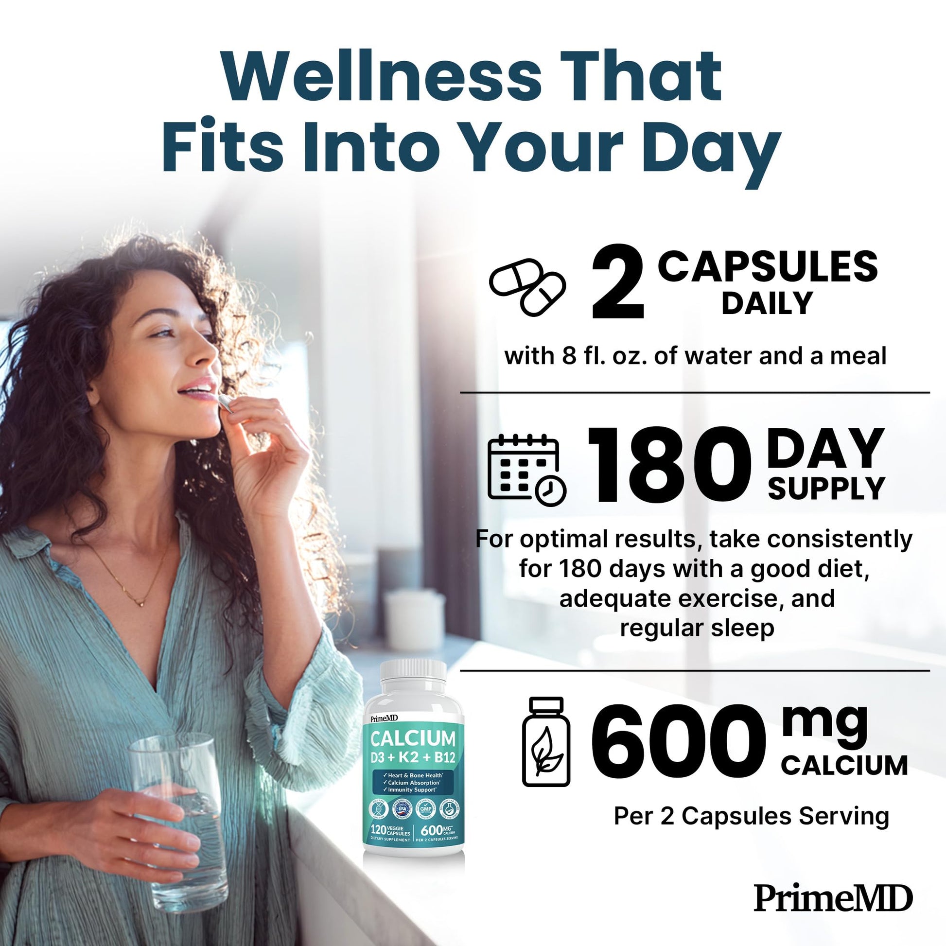 4-in-1 Calcium Supplements for Women & Men - Calcium Citrate with D3 K2 Vitamin 5000 IU - Calcium 600mg with Vitamin D3 K2 - Everyday Vitality Supplement - PrimeBioHealth - canada supplements