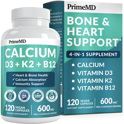 4-in-1 Calcium Supplements for Women & Men - Calcium Citrate with D3 K2 Vitamin 5000 IU - Calcium 600mg with Vitamin D3 K2 - Everyday Vitality Supplement - PrimeBioHealth - canada supplements