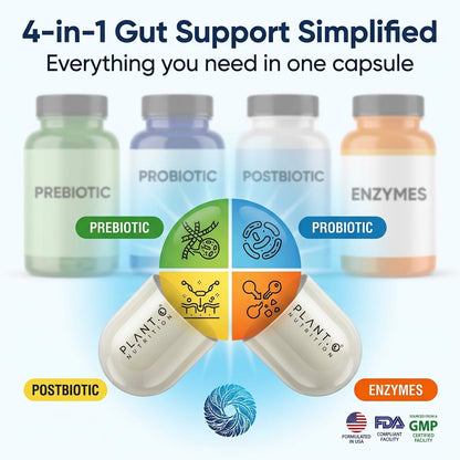 4-in-1 Gut Health Support – Prebiotics + Probiotics + Postbiotics + Digestive Enzymes – DE111 Spore Probiotic for Digestive Support & Bloating - PrimeBioHealth - canada supplements