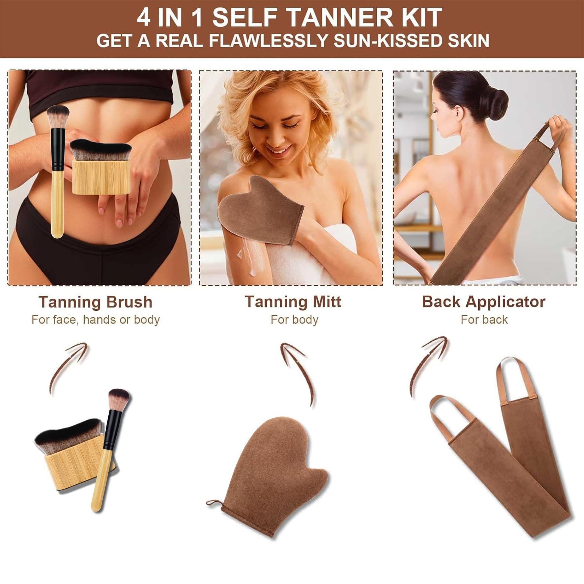4 in 1 Luxury Velvet Tanning Mitt Self Tanning Mitt Applicator Self Tanner Brush Self Tanner Back Applicator - PrimeBioHealth - canada supplements