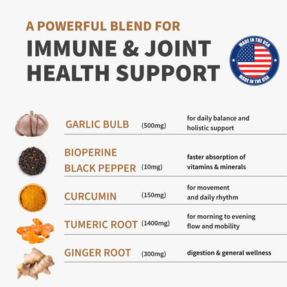 4-in-1 Turmeric Joint Support Supplements with Garlic and BioPerine - 2360 mg High Potency Herbal Blend for Mobility, Everyday Flexibility, Digestive Comfort - PrimeBioHealth - canada supplements