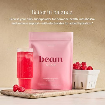 Beam Glow, Hormone Balance for Women, Strawberry Kiwi and Raspberry Bundle, Thyroid Support for Women, Natural Hormone Support Powder with Selenium and Bromelain, PMS Relief, Energy, Hair, Skin Health