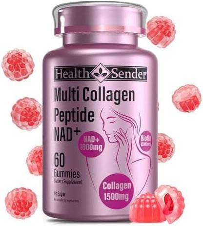 Collagen Gummies-Collagen for Women Men with 1500 mg Collagen Peptides Type I,II,III,V,X, 1000mg NAD, 15000 mcg Biotin, Daily Collagen Supplement Protein Gummies for Hair Skin Nails, Sugar Free HealthSender buy supplements Au