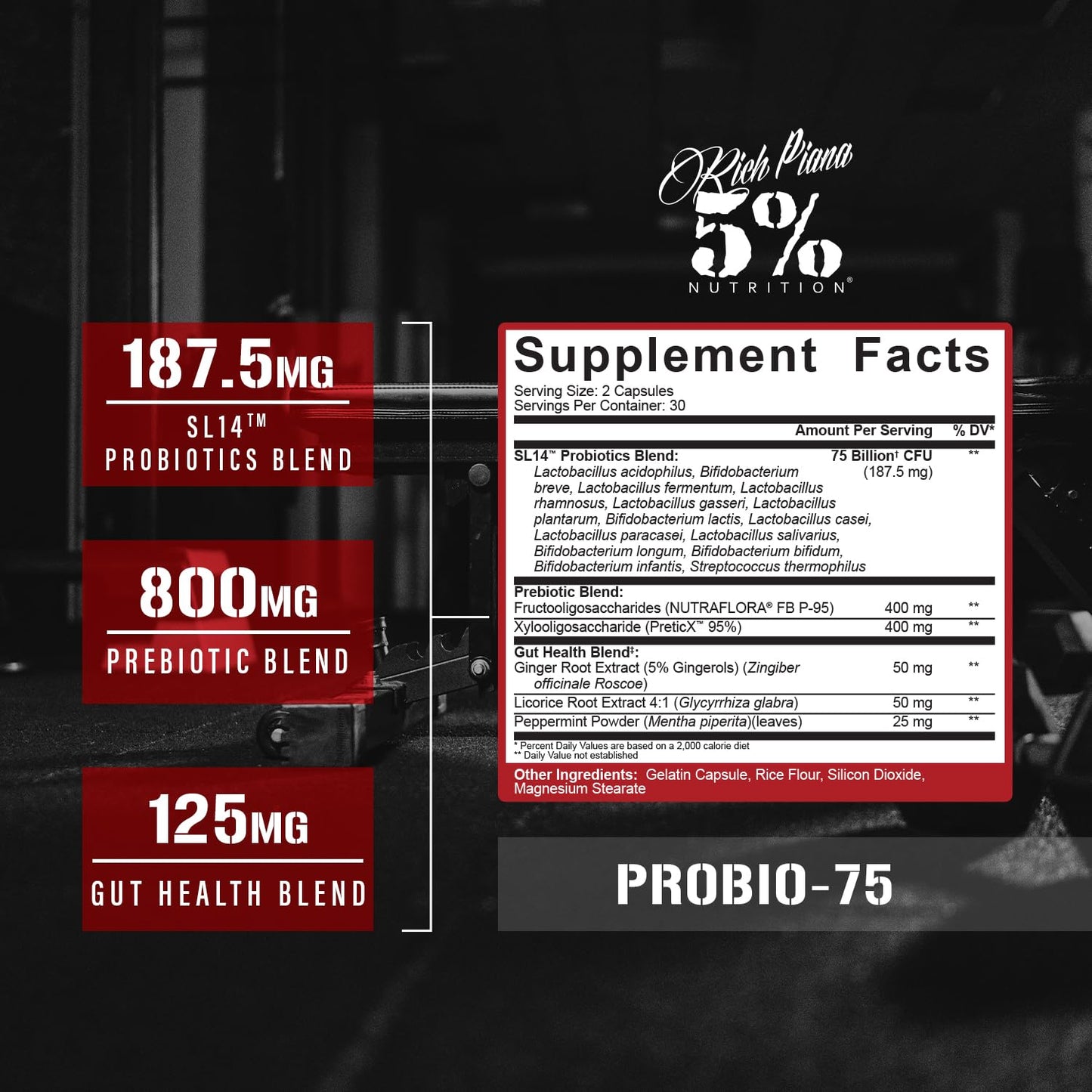 5% Nutrition Rich Piana Probio-75 Billion CFUs | Vegan, 14 Unique Strains - PrimeBioHealth - canada supplements