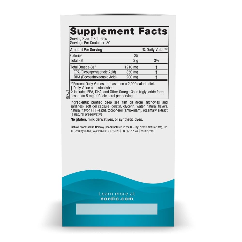 Nordic Naturals EPA, Lemon - 60 Soft Gels - 1210 mg Omega-3 - High-Intensity EPA Formula for Positive Mood, Heart Health & Healthy Immunity - 30 Servings Nordic NaturalsBuy Supplements Australia