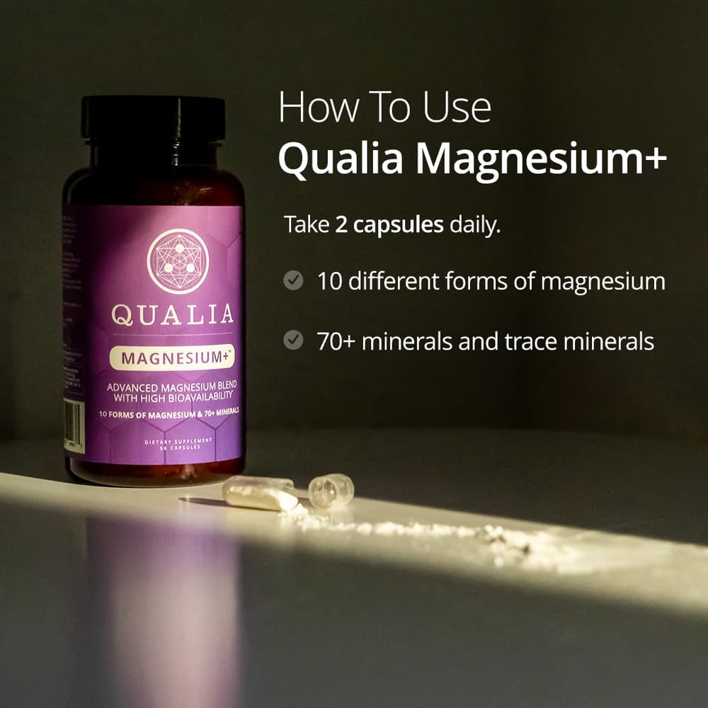 Qualia Magnesium+ | Doctor-Formulated. Premium Formula | High Bioavailability | 10 Forms of Magnesium & 70+ Minerals | Relaxed Mood, restful Sleep