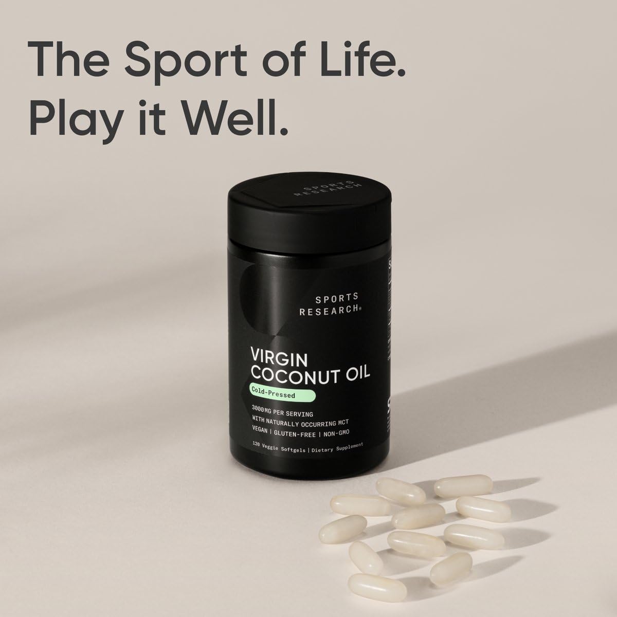 Sports Research® Organic Coconut Oil Capsules 3000MG - Cold Pressed Extra Virgin Coconut Oil with Medium Chain Triglycerides (MCTs) - Vegan Friendly & Non-GMO Verified - 120 Softgels Sports Research buy supplements Au