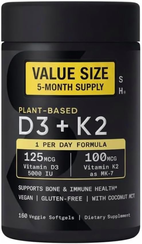 Sports Vitamin D3 K2 with 5000iu of Plant-Based D3 & 100mcg of Vitamin K2 as MK-7, Non-GMO Verified & Vegan Certified - 160 Liquid Softgels - Pack1 Generic buy supplements Au