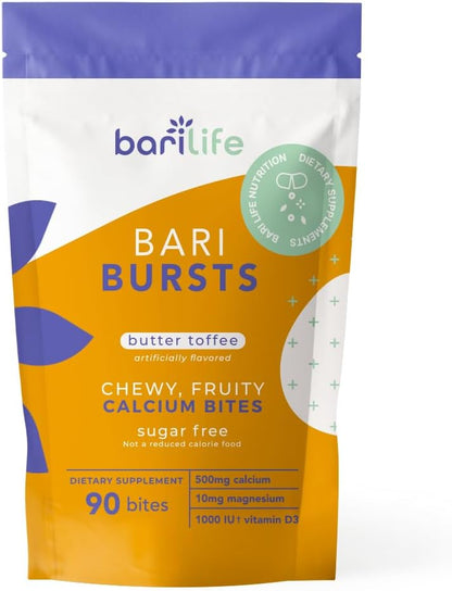 Bari Life Just One, Once Daily Bariatric Multivitamin with Iron (90 Tablets) and BariBurst Calcium Citrate Soft Chews for Gastric Bypass, Gastric Sleeve and Duodenal Switch (Butter Toffee)
