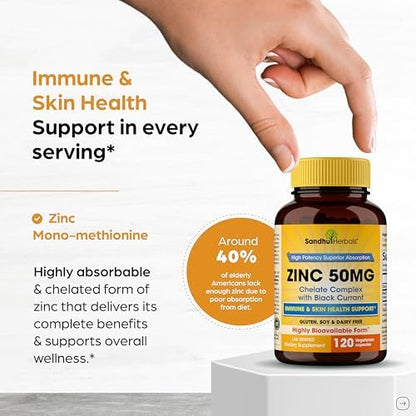 SANDHUHERBALS Zinc 50mg Bundle with Magnesium Complex 6 in 1 Supplement | Supports Immune, Muscle Health & Quality Sleep | for Men & Women