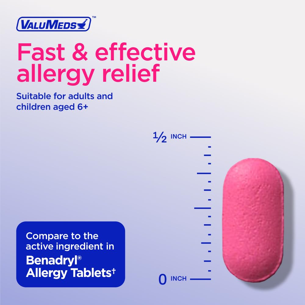 ValuMeds Allergy Medicine Antihistamine, Diphenhydramine HCl 25 mg | Children and Adults | Relieve Itchy Eyes, Runny Nose, Sneezing (25 mg, 600 Count) ValuMeds buy supplements Au