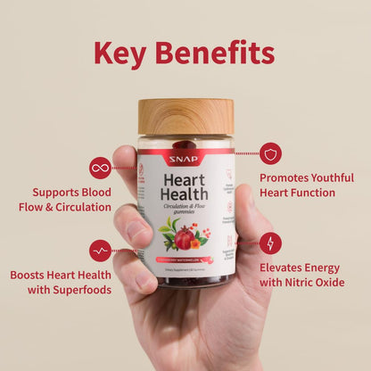 Snap Supplements Heart Health Support Supplement with Beets, 90 Capsules | Botanical Support for Heart Health, Healthy Circulation, and Nitric Oxide Levels, Vegan, Non-GMO (Packaging May Vary)
