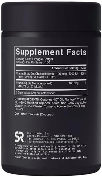 Sports Vitamin D3 K2 with 5000iu of Plant-Based D3 & 100mcg of Vitamin K2 as MK-7, Non-GMO Verified & Vegan Certified - 160 Liquid Softgels - Pack1 Generic buy supplements Au