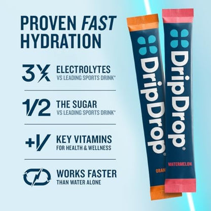 DripDrop Hydration Bold Tropical Variety Bundle Electrolyte Packets, 64 Ct | Watermelon, Berry, Lemon, Orange, Mango, Açaí, Passion Fruit & Piña Colada; Single Serve Powder Drink Mix; 3X Electrolytes