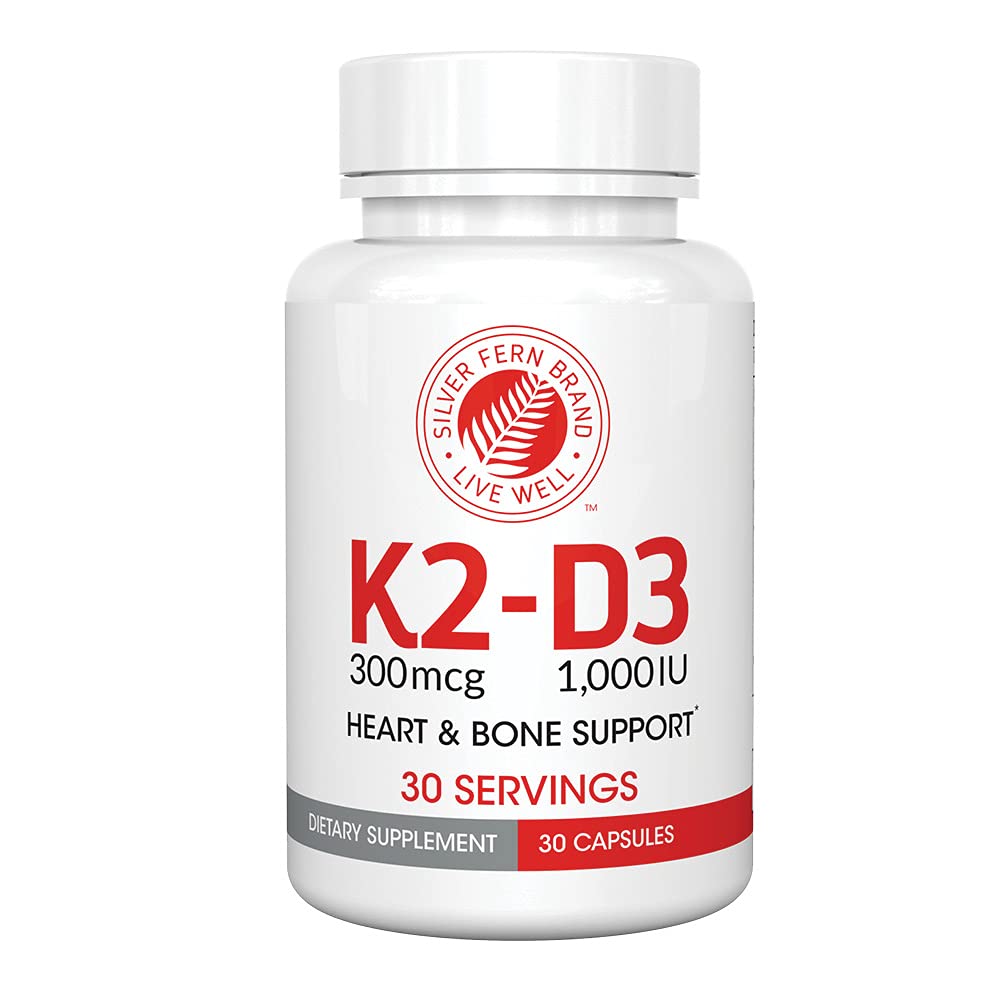 Silver Fern Vitamin K2-D3 Supplement Brand - Natural, Non-Synthetic - K2-7 as Menaquinone-7 (MK-7) - D3 as cholecalciferol - Bone, Heart & Energy Support (1 Bottle - 30 Capsules - 30 Servings) Silver Fern buy supplements Au