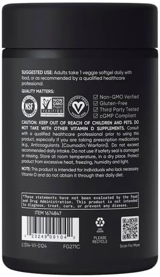 Sports Vitamin D3 K2 with 5000iu of Plant-Based D3 & 100mcg of Vitamin K2 as MK-7, Non-GMO Verified & Vegan Certified - 160 Liquid Softgels - Pack1 Generic buy supplements Au