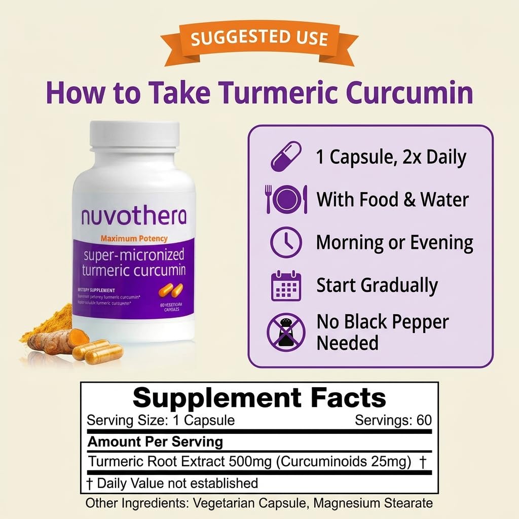 Nuvothera Super-Micronized Turmeric Curcumin Capsules Rapid Absorption, Whole Root, Non-GMO, Skin, Gut Health & Antioxidants (1 Month Pack (60 Capsules)) Nuvothera buy supplements Au