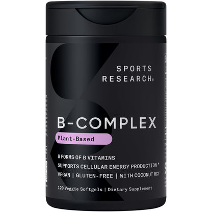 Sports Research® Vitamin B-Complex - Full Spectrum of B Vitamins with Methylated B12 & Folate - Gluten Free · Plant-Based · Non-GMO · Vegan-Friendly Formula - 120 Veggie Softgels Sports Research buy supplements Au