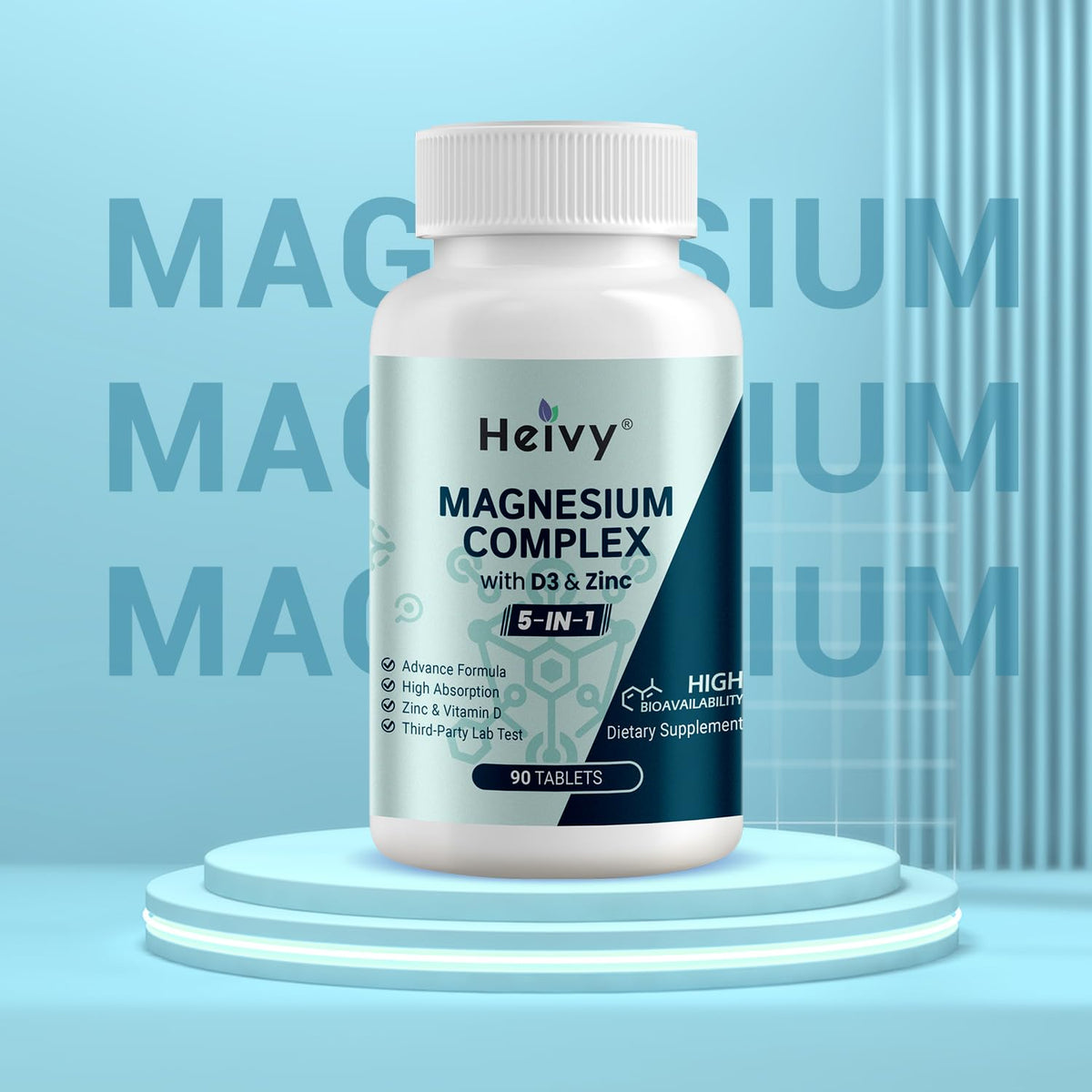 Heivy Magnesium Complex, Magnesium Glycinate, Citrate, Malate, Oxide, Gluconate with Zinc and Vitamin D3, Magnesium Supplement for Muscle, Nerve, Heart, Bone Support, High Absorption, 90 Tablets Heivy buy supplements Au
