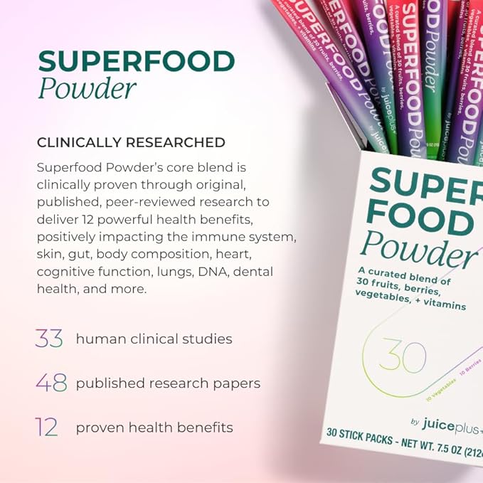 Juice Plus+ - Superfood Powder - Drink with 30 Fruits Berries Veggies Plant Vitamins for Refreshing Immune Wellness Boost - 30 Stick Packs Juice Plus+ buy supplements Au