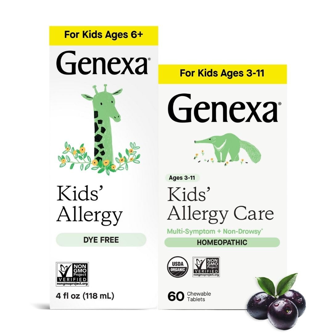 Genexa Kids Allergy Bundle | Powerful OTC Medicine + Gentle Homeopathic Remedy | Antihistamine, Relieves Runny Nose, Sneezing & Itchy Eyes | Organic Acai & Agave Flavors | Ages 6+ Genexa buy supplements Au