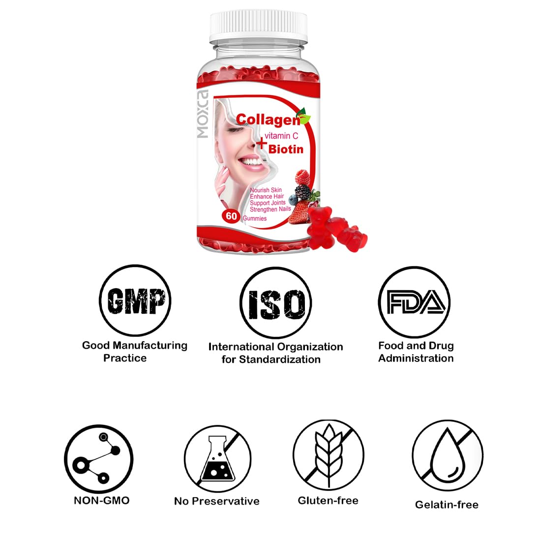 Moxca Hydrolyzed Marine Collagen Gummies for Women | Vegan Collagen Support with Biotin, Vitamins C & E | Daily Beauty Supplement for Hair, Skin & Nails | Natural Fruit Flavor, Clean Formula Moxca buy supplements Au