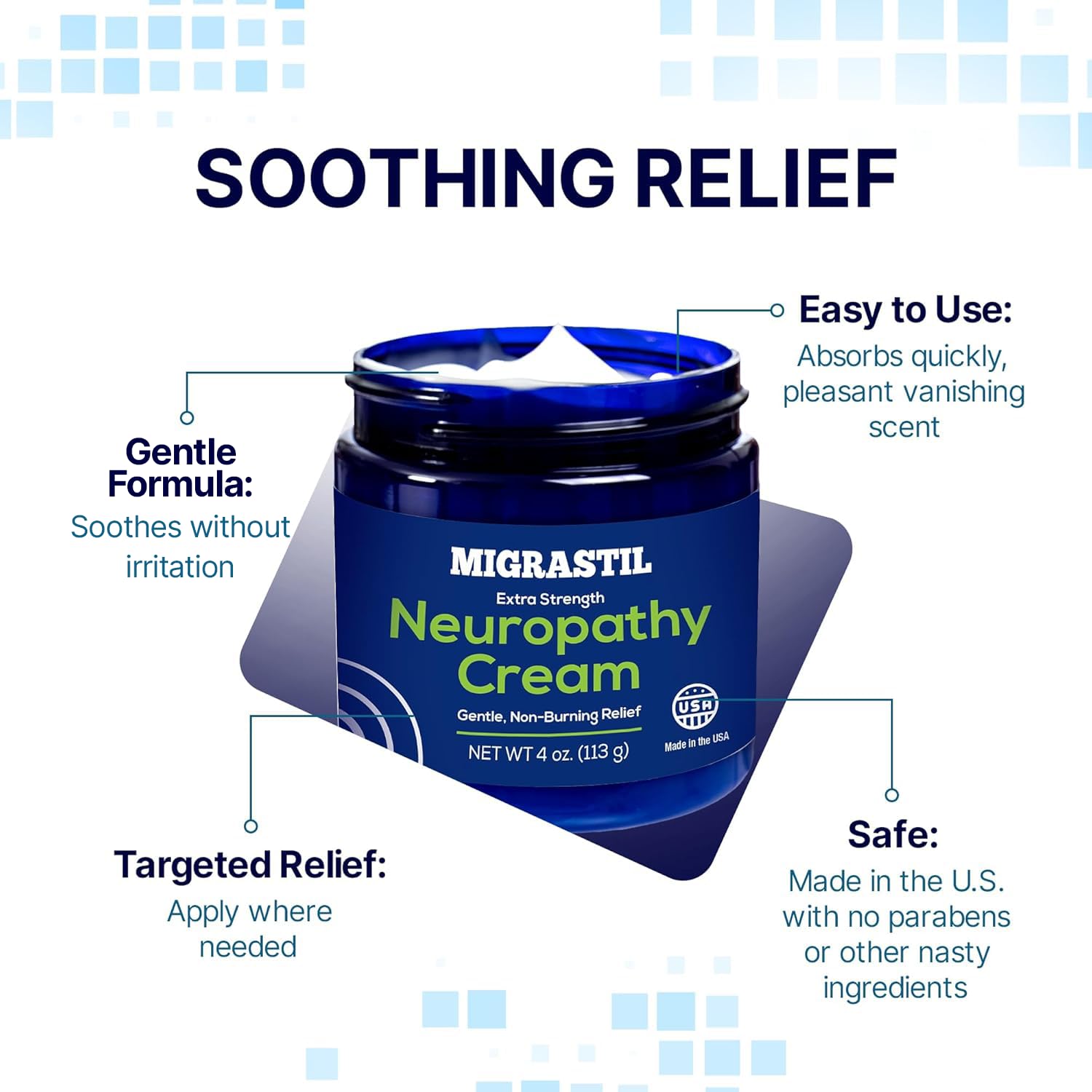 Basic Vigor Migrastil Neuropathy Relief Cream Extra Strength for Feet, Legs, and Hands. Made in The USA. Vegan and Cruelty-Free, Non-Greasy, Gentle, Non-Burning with Cooling Effect (4 oz.) Basic VigorBuy Supplements Australia