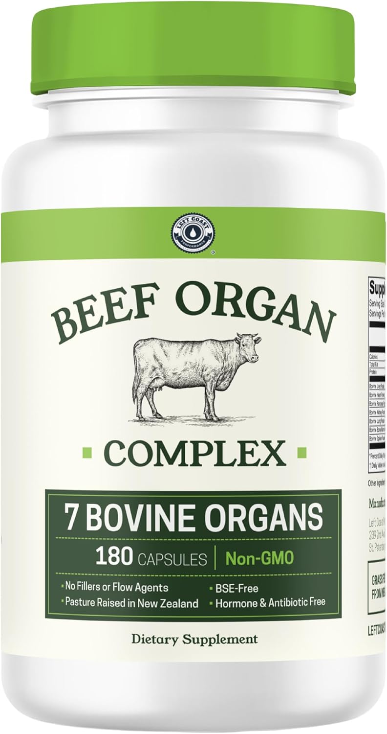 Left Coast Performance 25% IgG Colostrum Powder & Beef Organ Supplement - Bovine Wellness Bundle for Men and Women's Gut Health Energy Hormone Balance and Immune Support