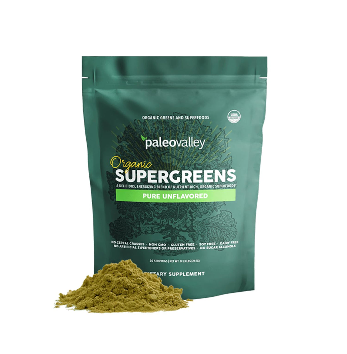 Paleovalley Organic Supergreens Powder - 23 Superfoods with Prebiotic Fiber for Energy and Immunity Support - No Cereal Grasses for Maximum Absorption - Pure Unflavored, 30 Servings PaleovalleyBuy Supplements Australia